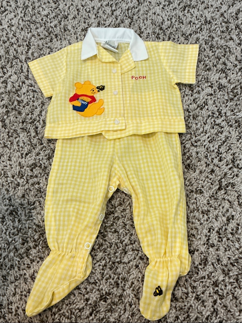 Vintage Winnie the Pooh Yellow Gingham Baby Two-Piece Set
